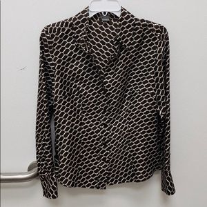 Ann Taylor Dark Brown/Tan Button Down Blouse 8